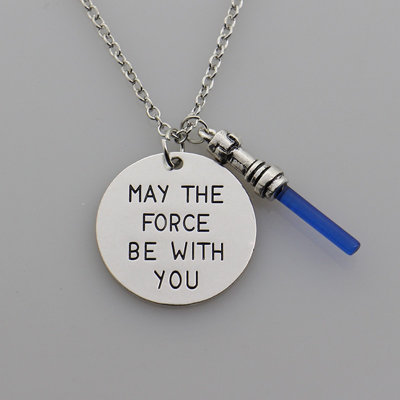 Star Wars MAY THE FORCE BE WITH YOU Necklace Lightsaber Pendant FREE SHIPPING