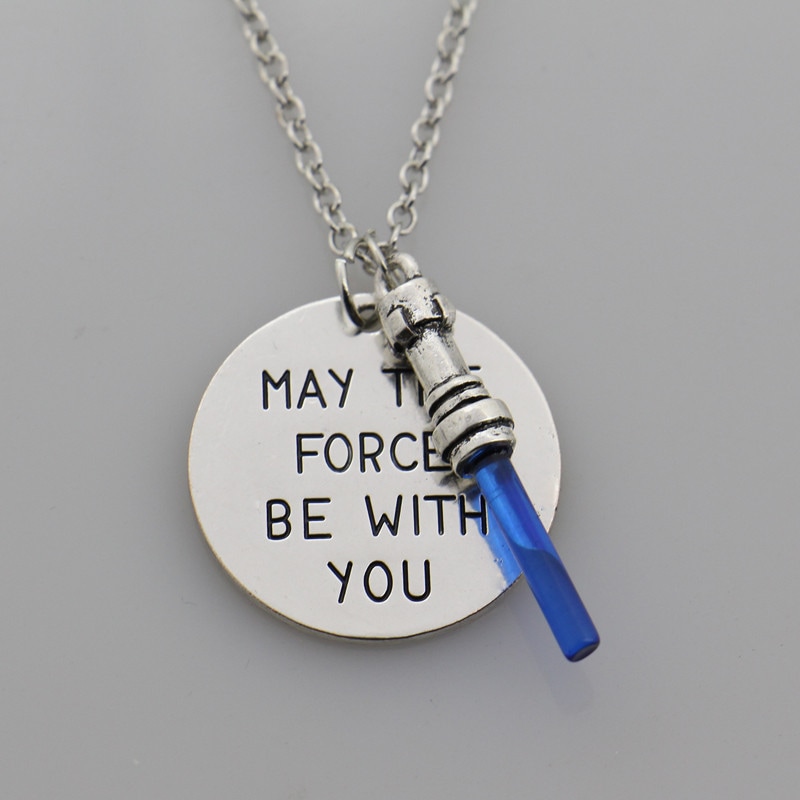 Star Wars MAY THE FORCE BE WITH YOU Necklace Lightsaber Pendant FREE SHIPPING